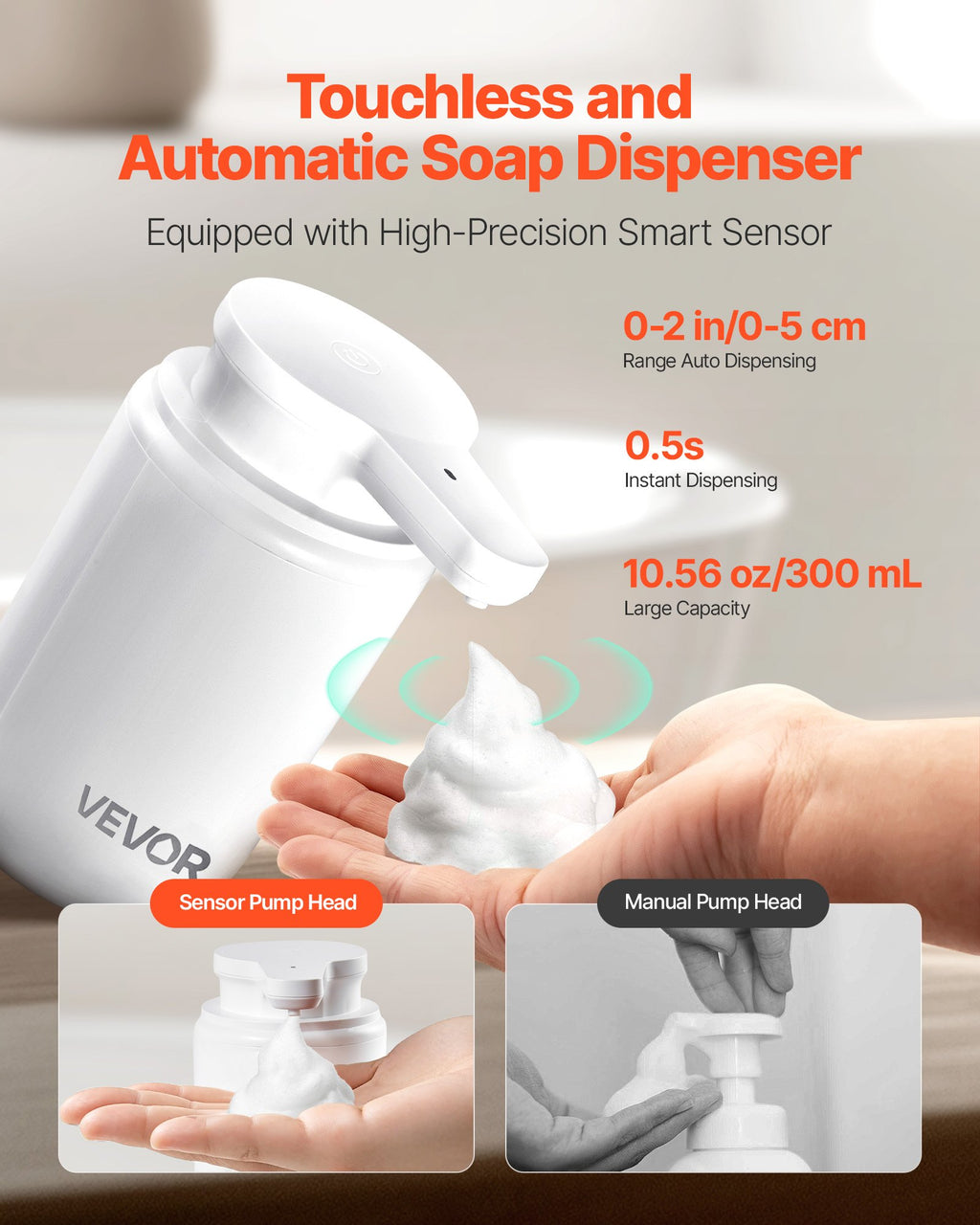 Soap Dispenser, 300 Ml / 10 Oz, Rechargeable Automatic Hand Soap Dispenser With Pump