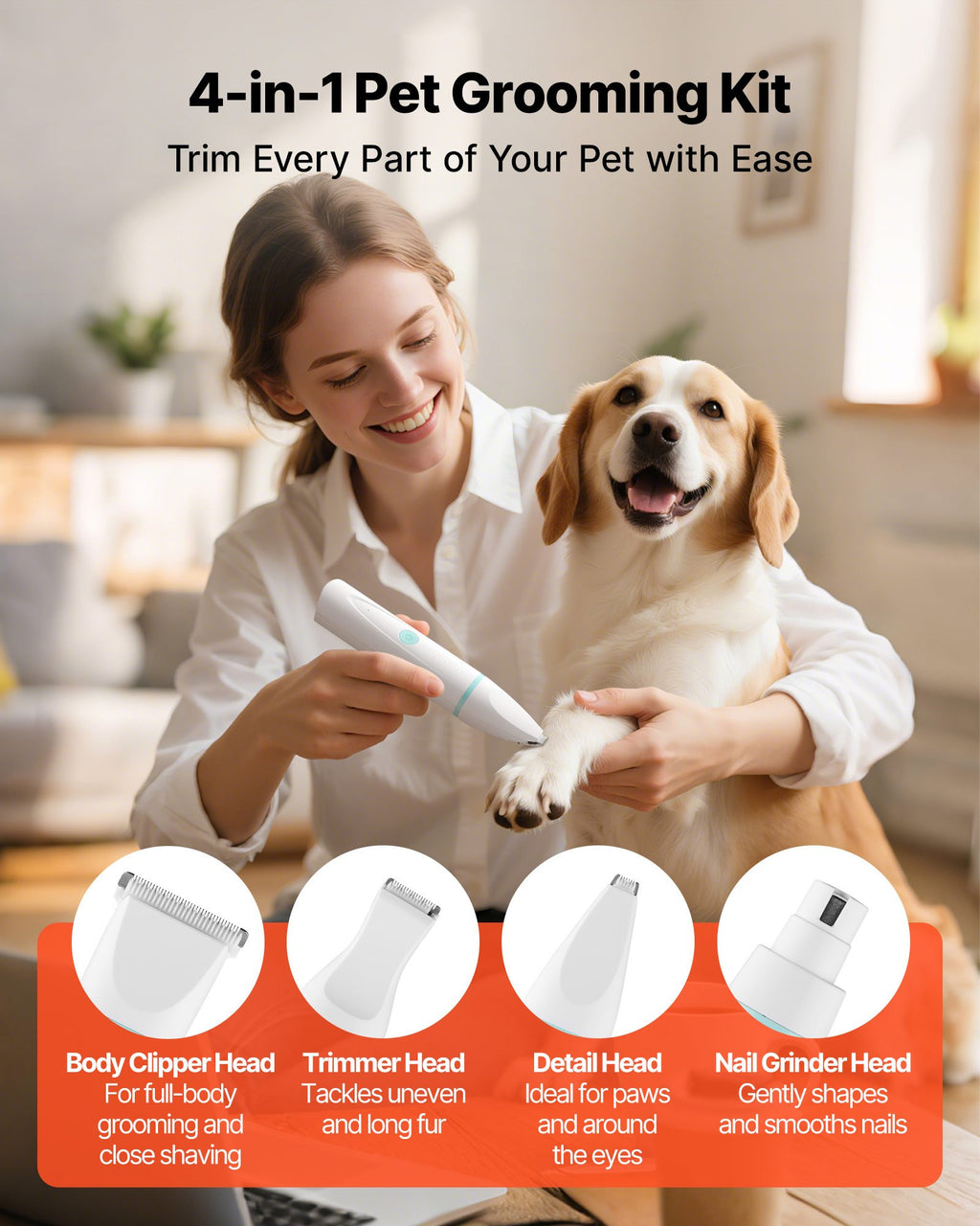 Professional 4-in-1 Dog Grooming Kit – Low Noise, Waterproof Clipper